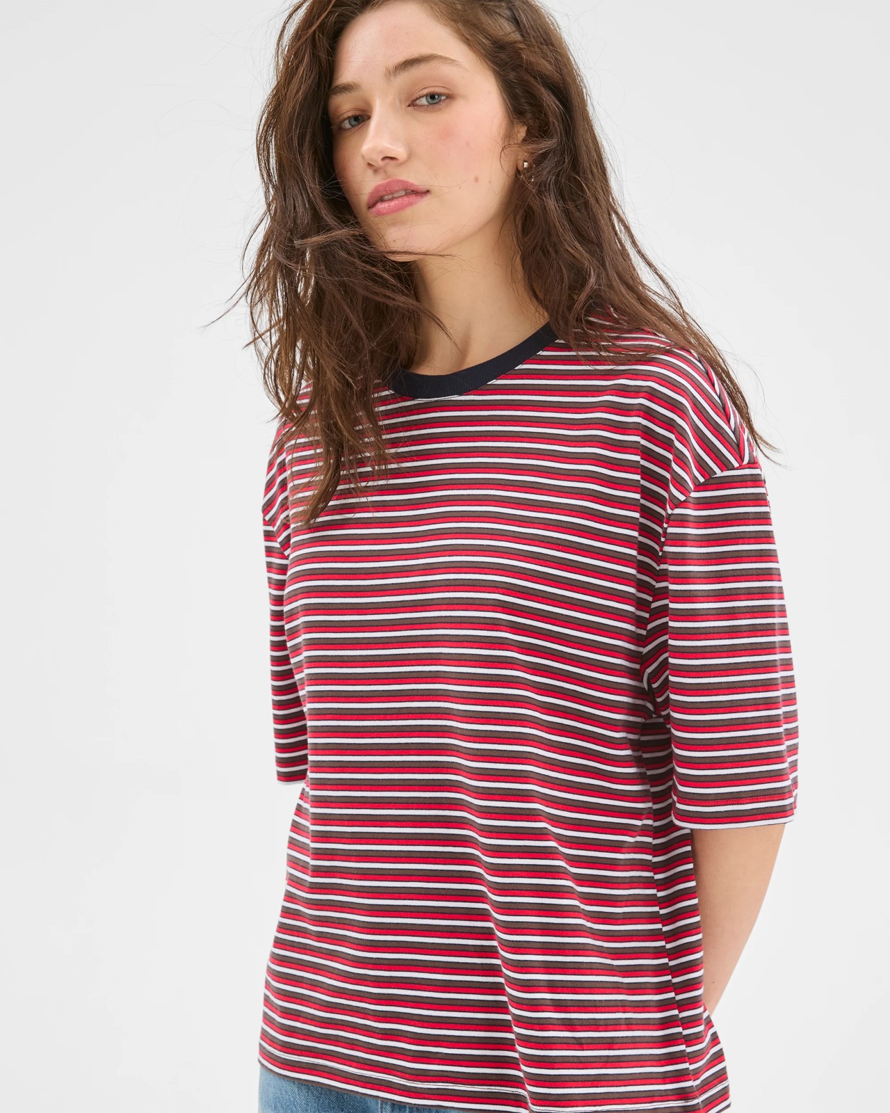 Lily Loves Australian Cotton Striped Retro T-Shirt - Red/Brown Stripe 3 of 5
