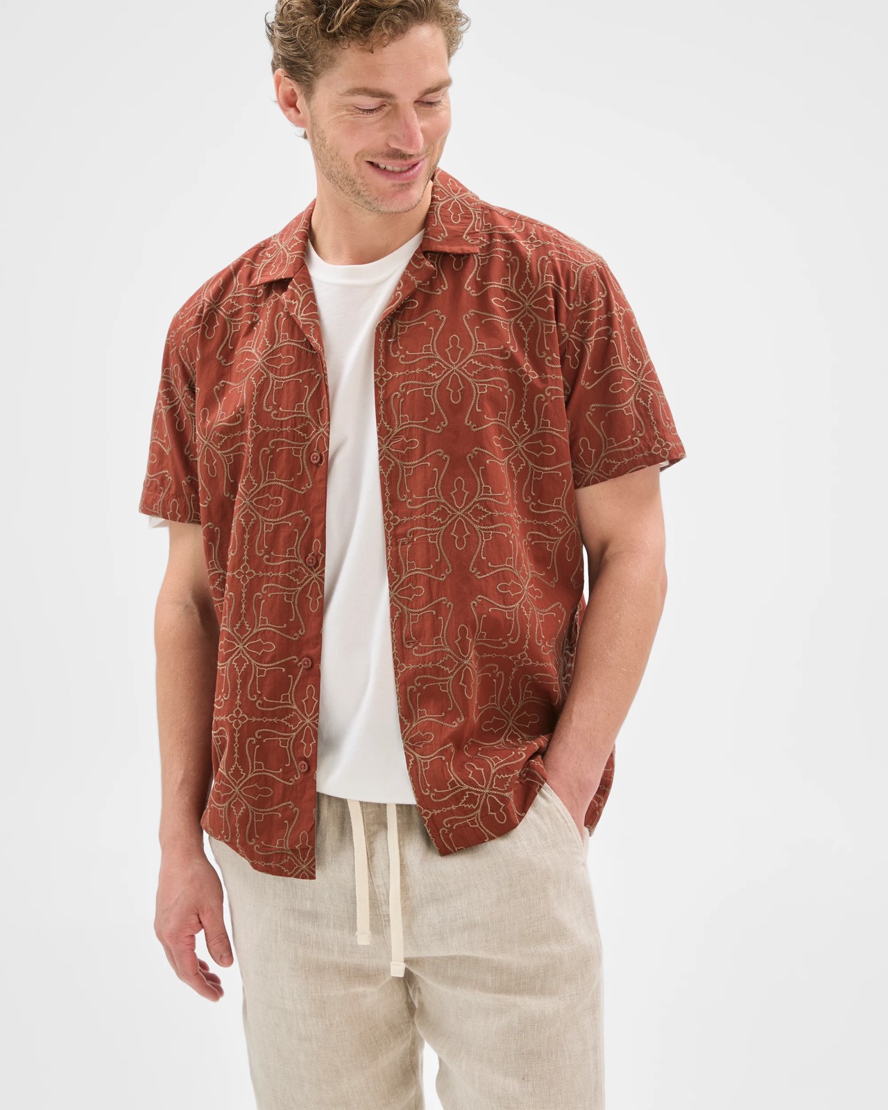 Short Sleeve Embroidered Shirt - Brown Stone 2 of 5