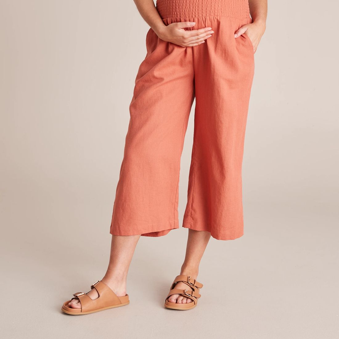 Maternity Shirred Waist Wide Crop Pants Target Australia