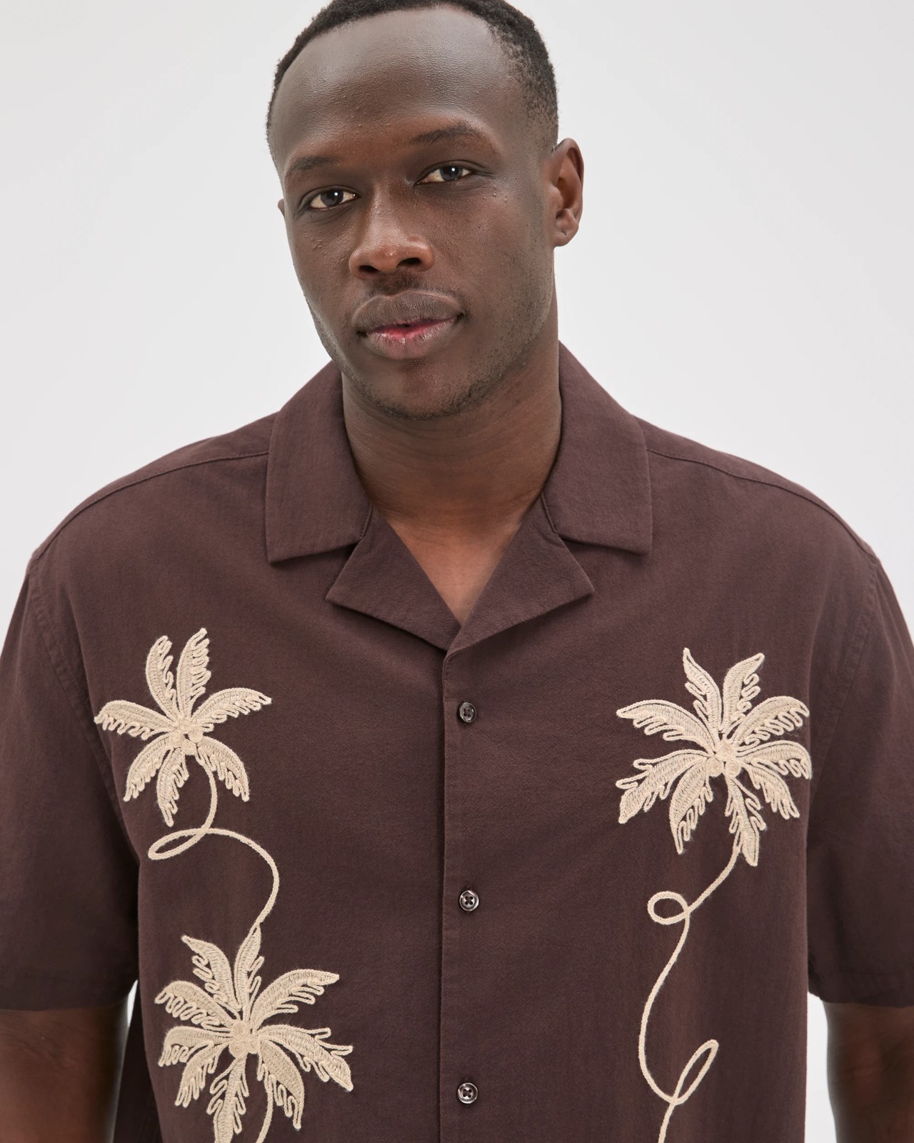 Commons Australian Cotton Short Sleeve Embroidered Boxy Fit Shirt - Dark Brown 4 of 6