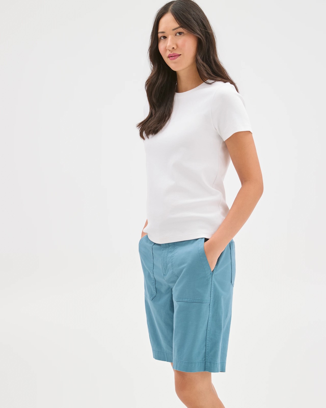 Australian Cotton Blend Rib Waist Shorts - Sea Teal 4 of 6