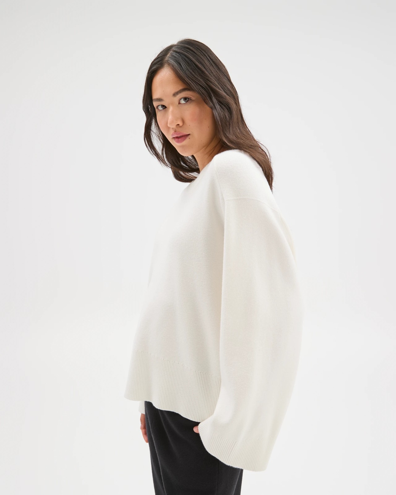 Clean Knit Crew Neck Sweater - Cloud Dancer 3 of 5