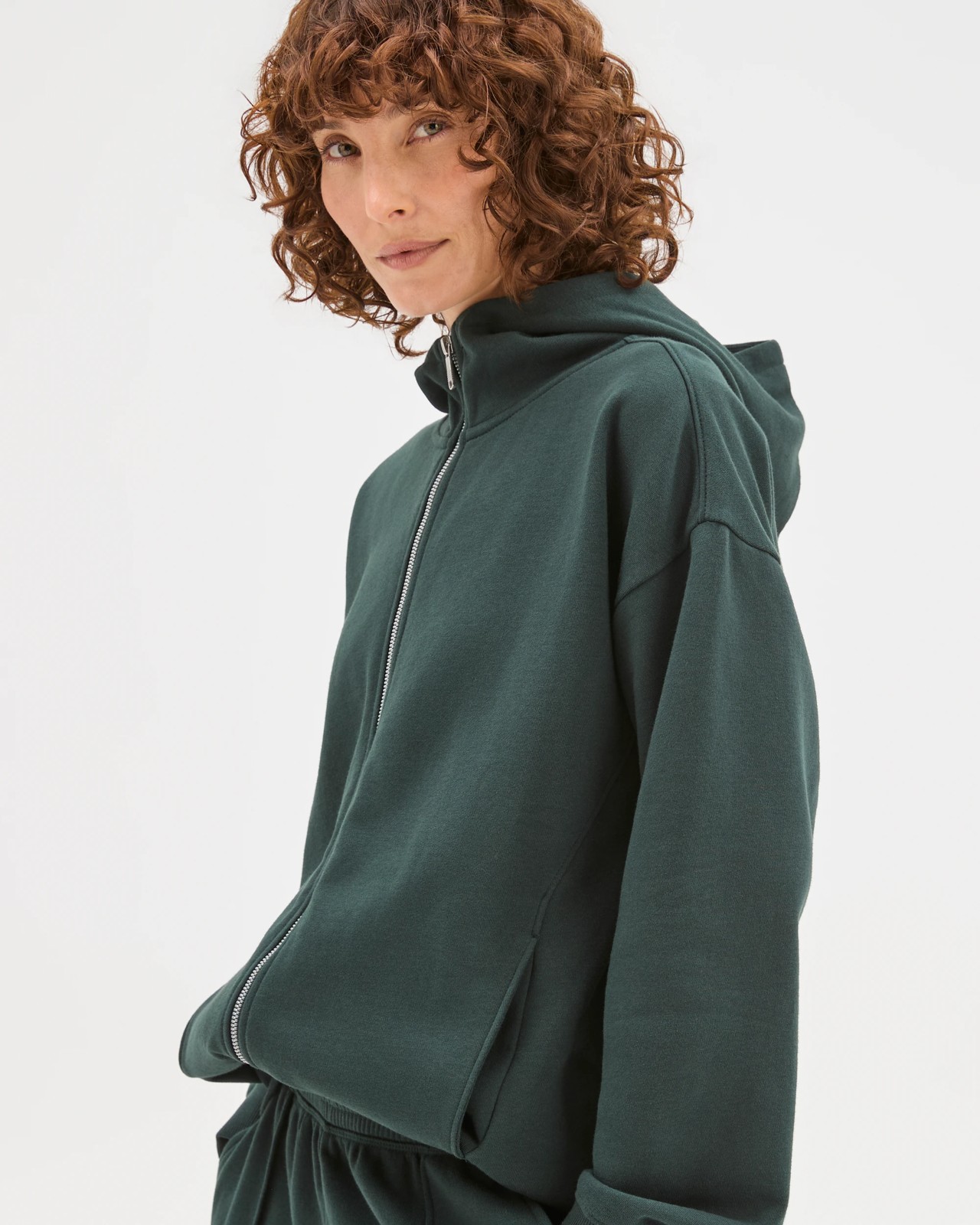 Active Australian Cotton Blend Fleece Zip Through Hoodie - Pine 3 of 5