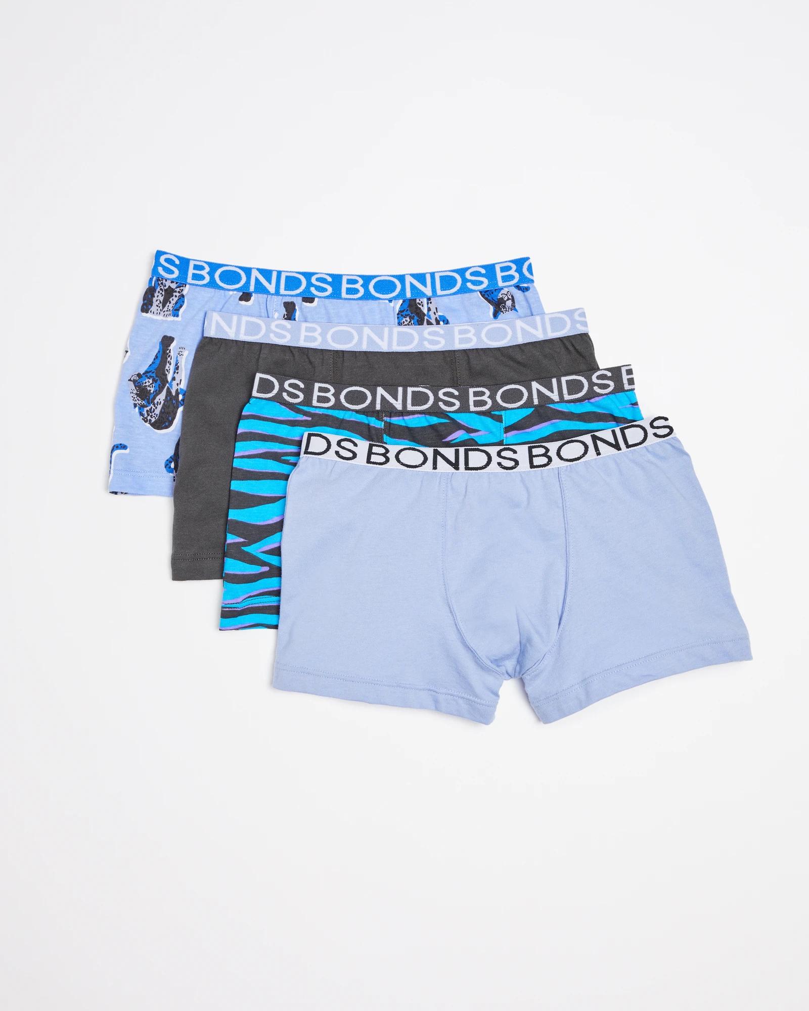 Bonds Boys 4 Pack Trunks - Blue Multi Leopard