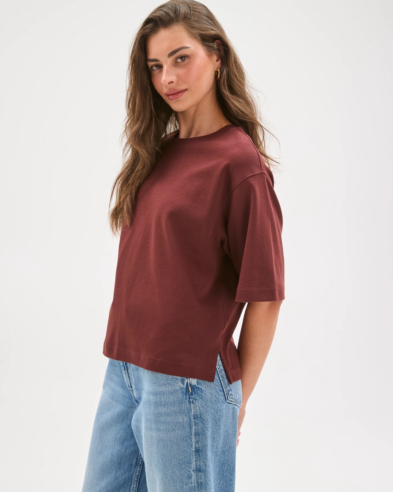 Petites Australian Cotton Heavyweight Boxy T-Shirt - Bitter Chocolate 5 of 5