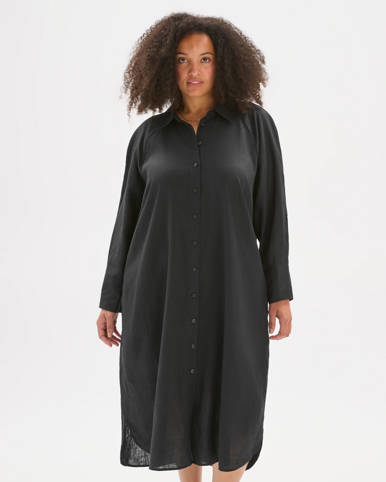 Plus Size European Linen Long Sleeve Maxi Shirt Dress 4 of 5