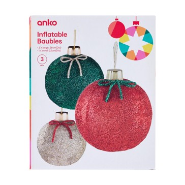 3 Pack Inflatable Baubles - Anko