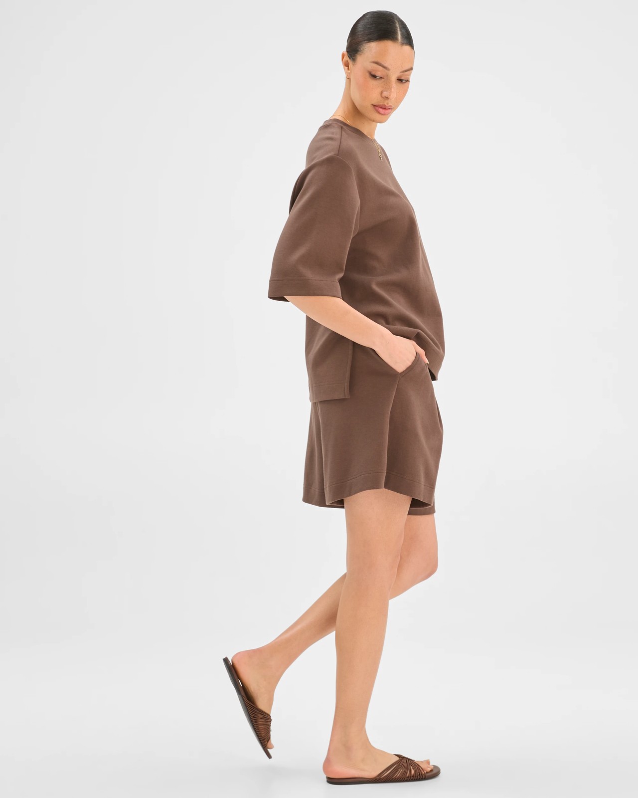 Australian Cotton Blend Relaxed Drape Shorts - Coffee Bean 5 of 6