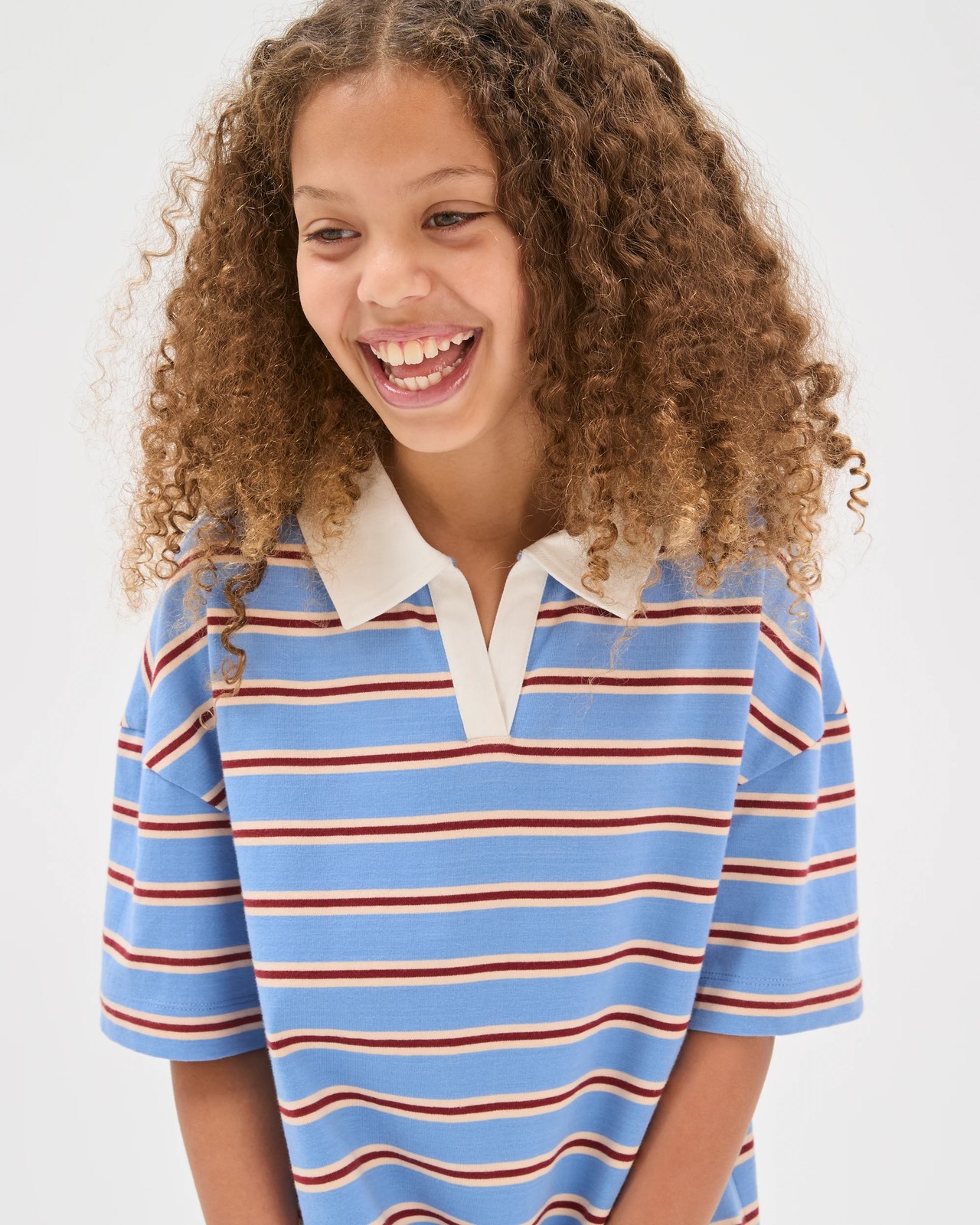 Australian Cotton Short Sleeve Oversized Polo Stripe Dress - Blue 3 of 5