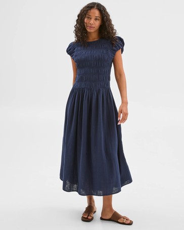 Australian Cotton Double Cloth Shirred Dress