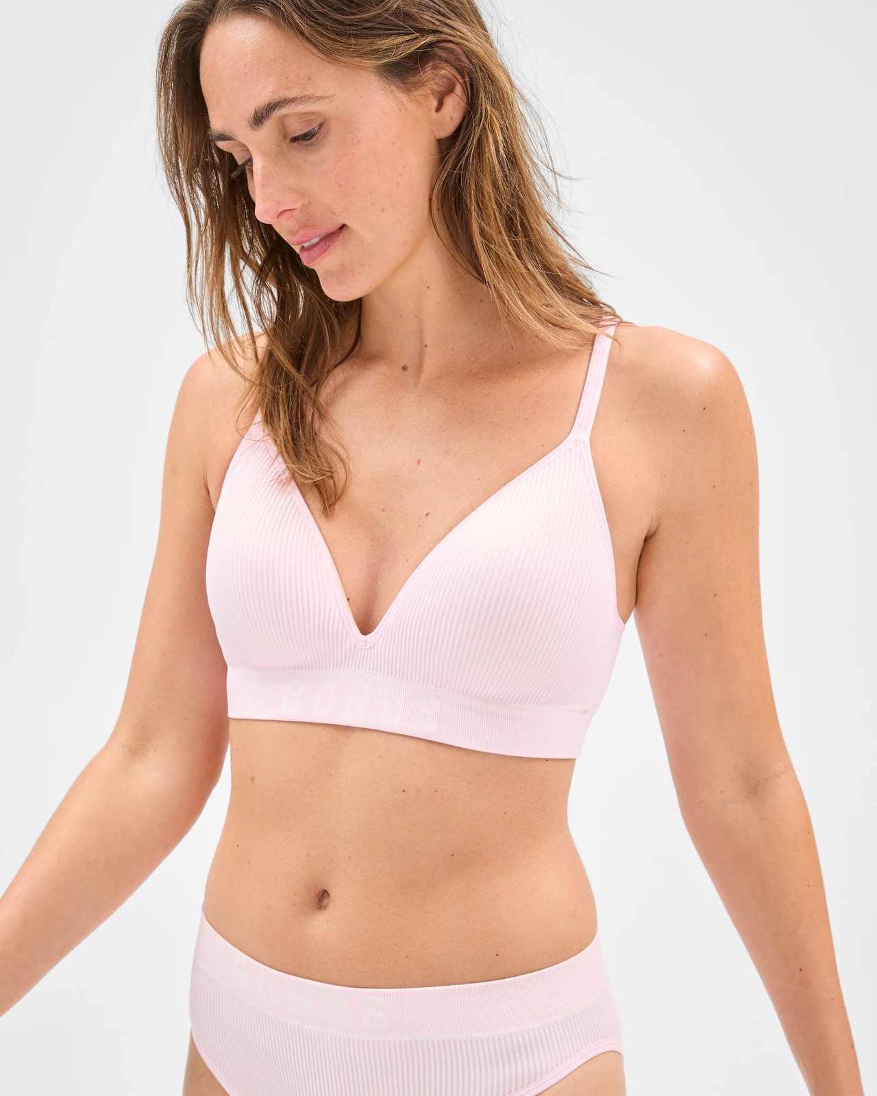 Bonds Retro Rib Wirefree T-Shirt Crop Bra - Pink Peony 5 of 6