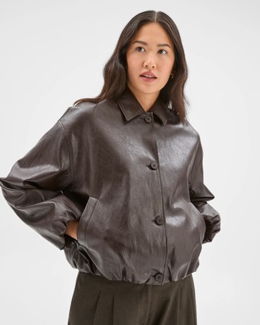 Preview PU Bubble Hem Bomber Jacket