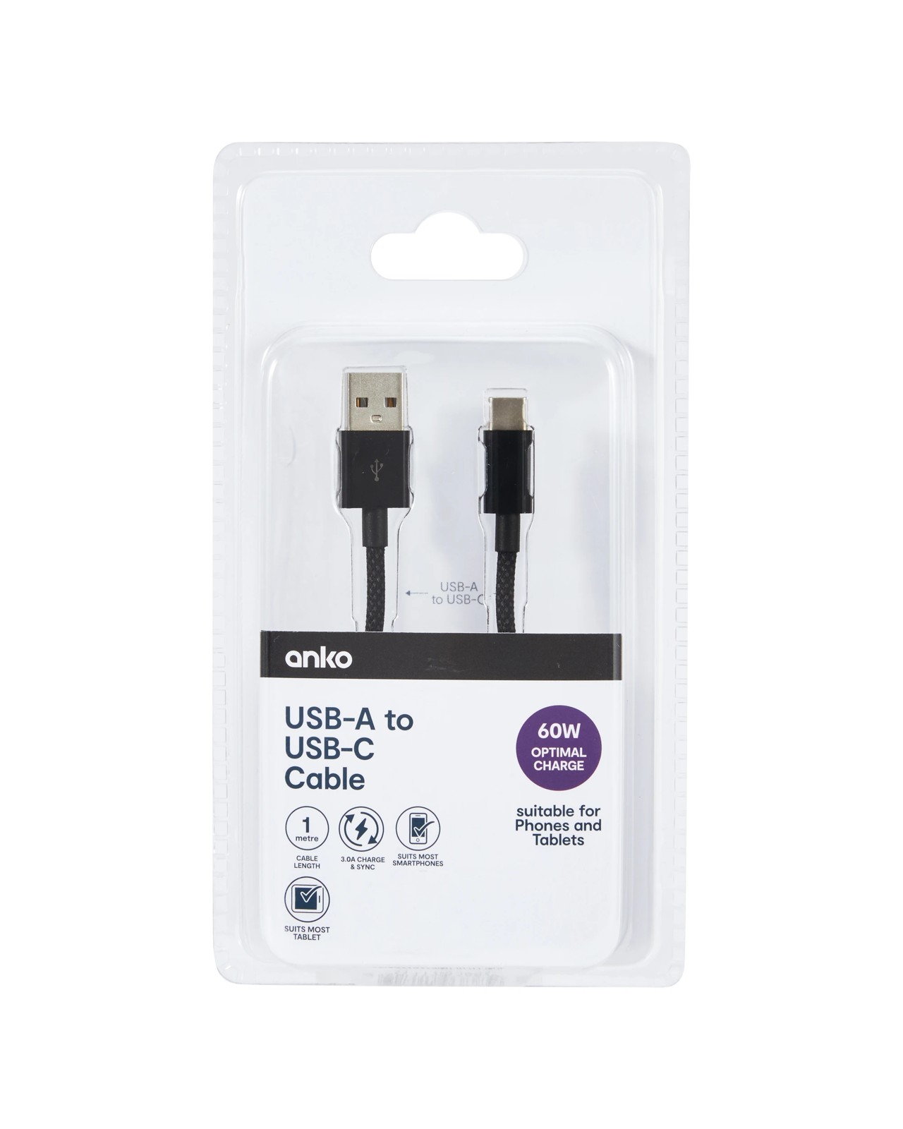 Anko USB-A to USB-C Cable - 1m - Black 4 of 5