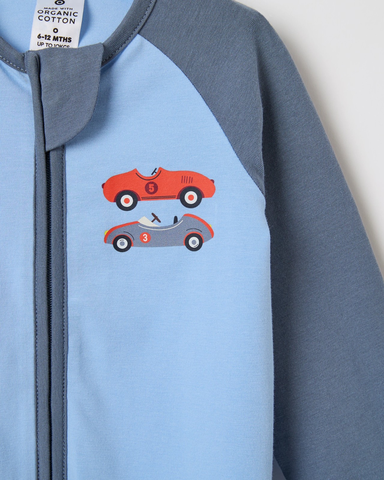 Baby Organic Cotton Zip Front Footless Coverall - Cars Bluebell 2 of 2