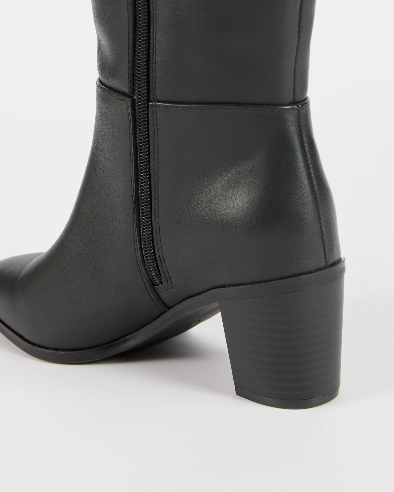 Genuine Leather Block Heel Long Boot - Rose - Black 3 of 3