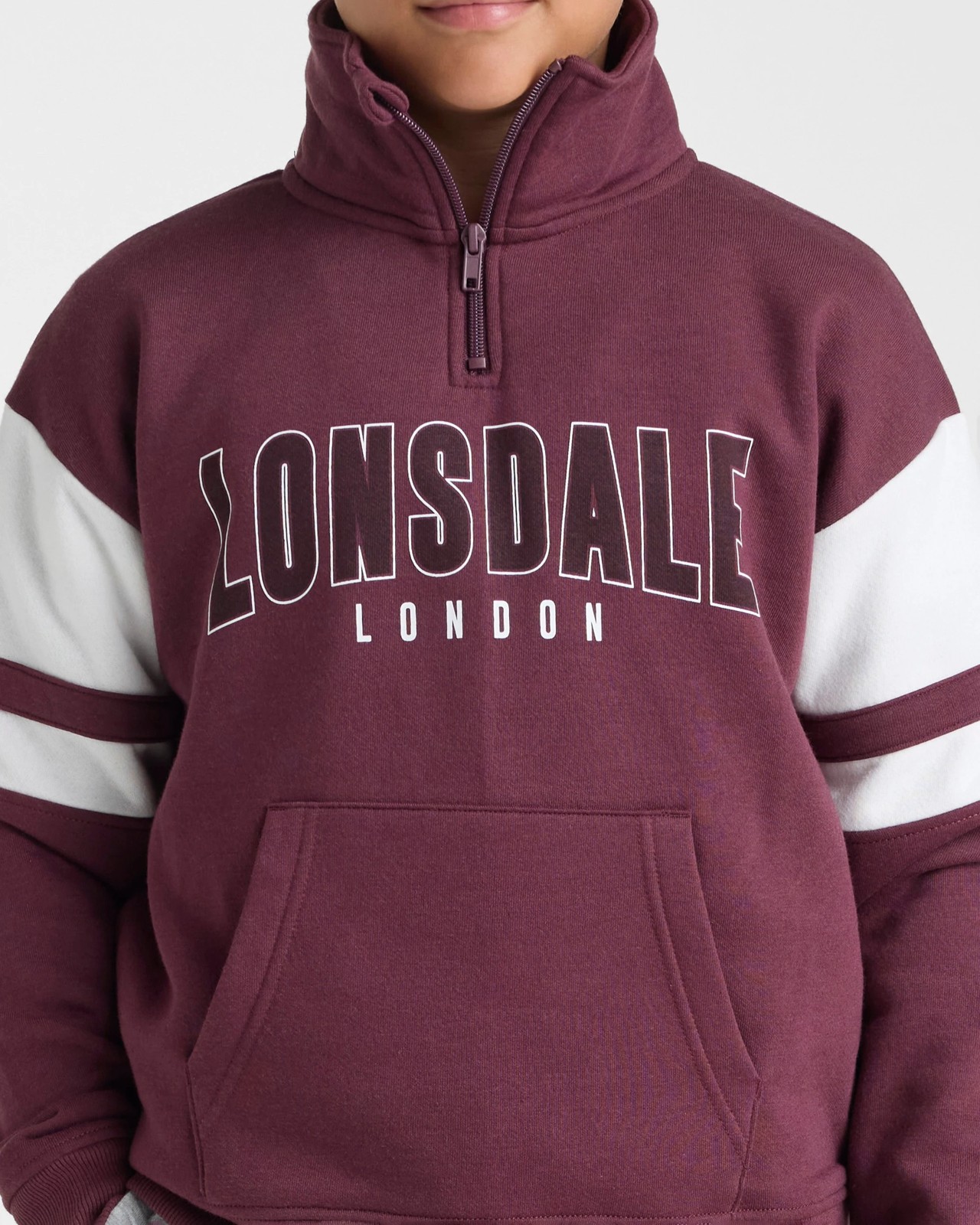 Lonsdale London Boys Retro Sport Quarter Zip Hoodie - Berry 3 of 5