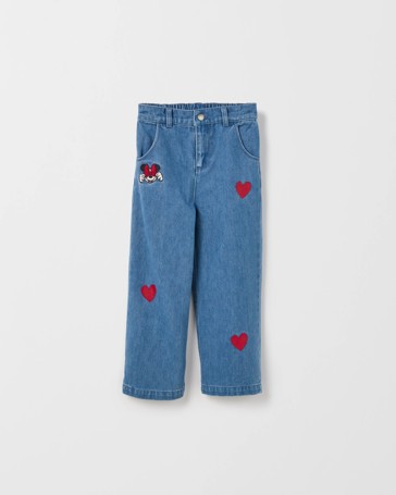 Minnie Mouse Embroidered Wide Leg Denim Jeans