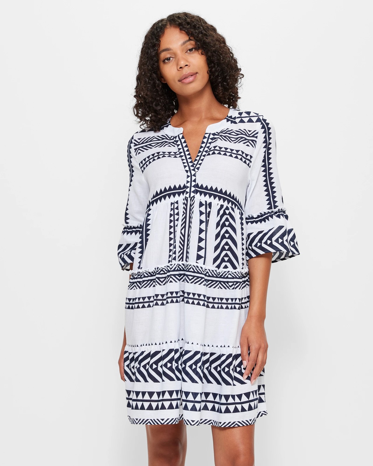 Blue and white long best sale sleeve dress