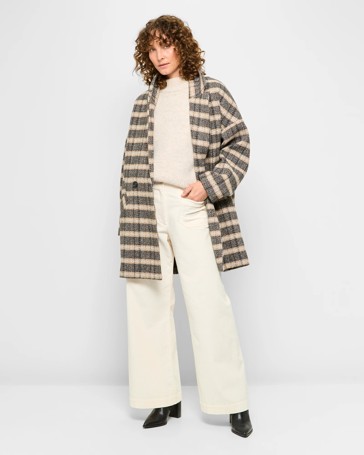 Long Sleeve Check Car Coat