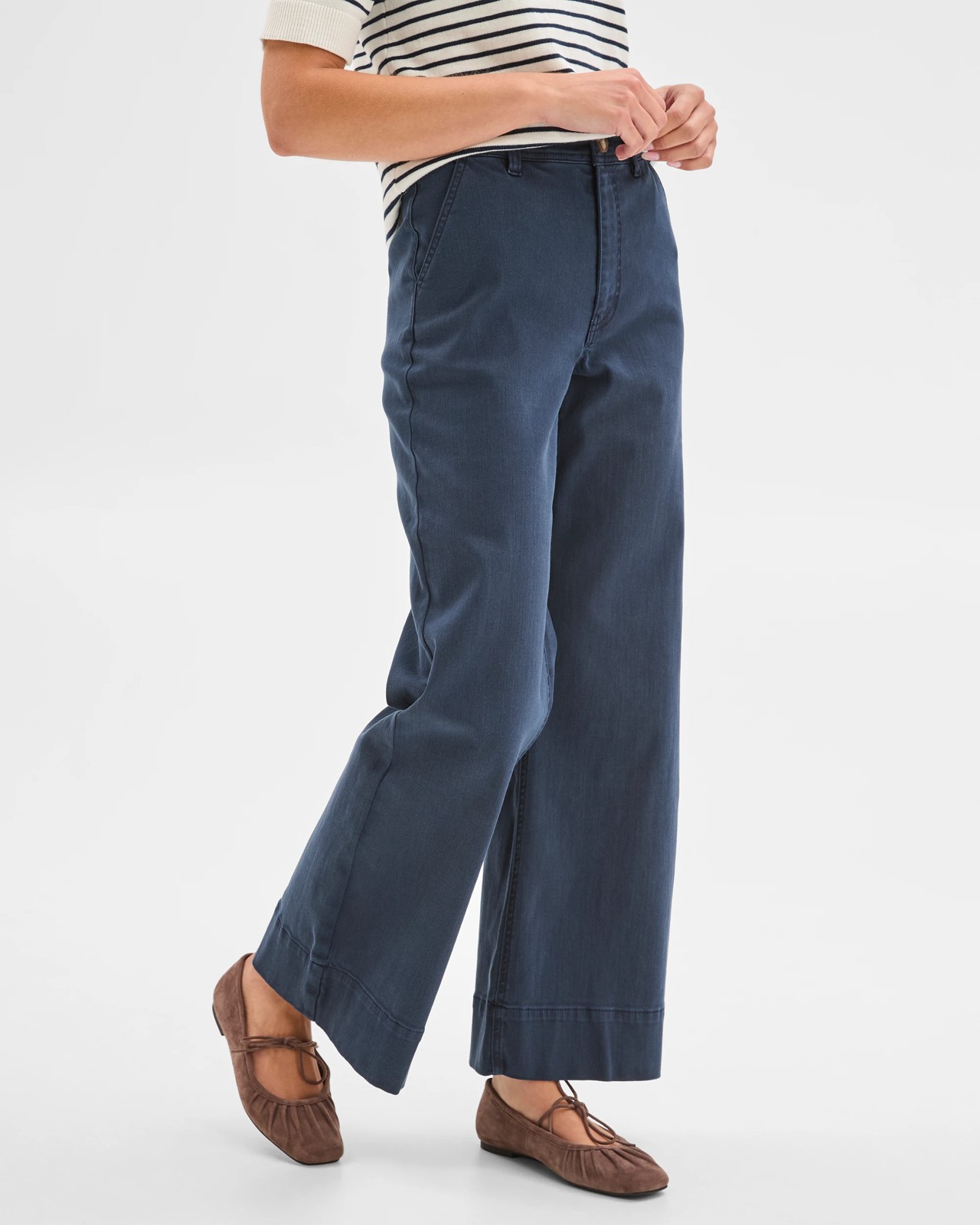 Petites Australian Cotton Blend Stretch Twill Wide Leg Pants - Navy Blazer 4 of 6