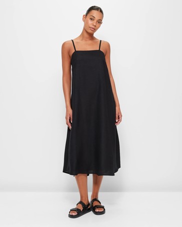 Linen Blend Strappy Midi Dress - Preview