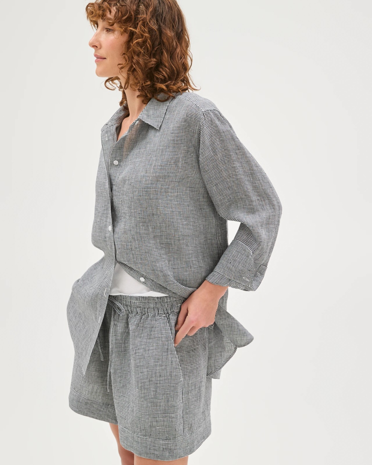 European Linen Pull On Shorts - Micro Gingham 5 of 6