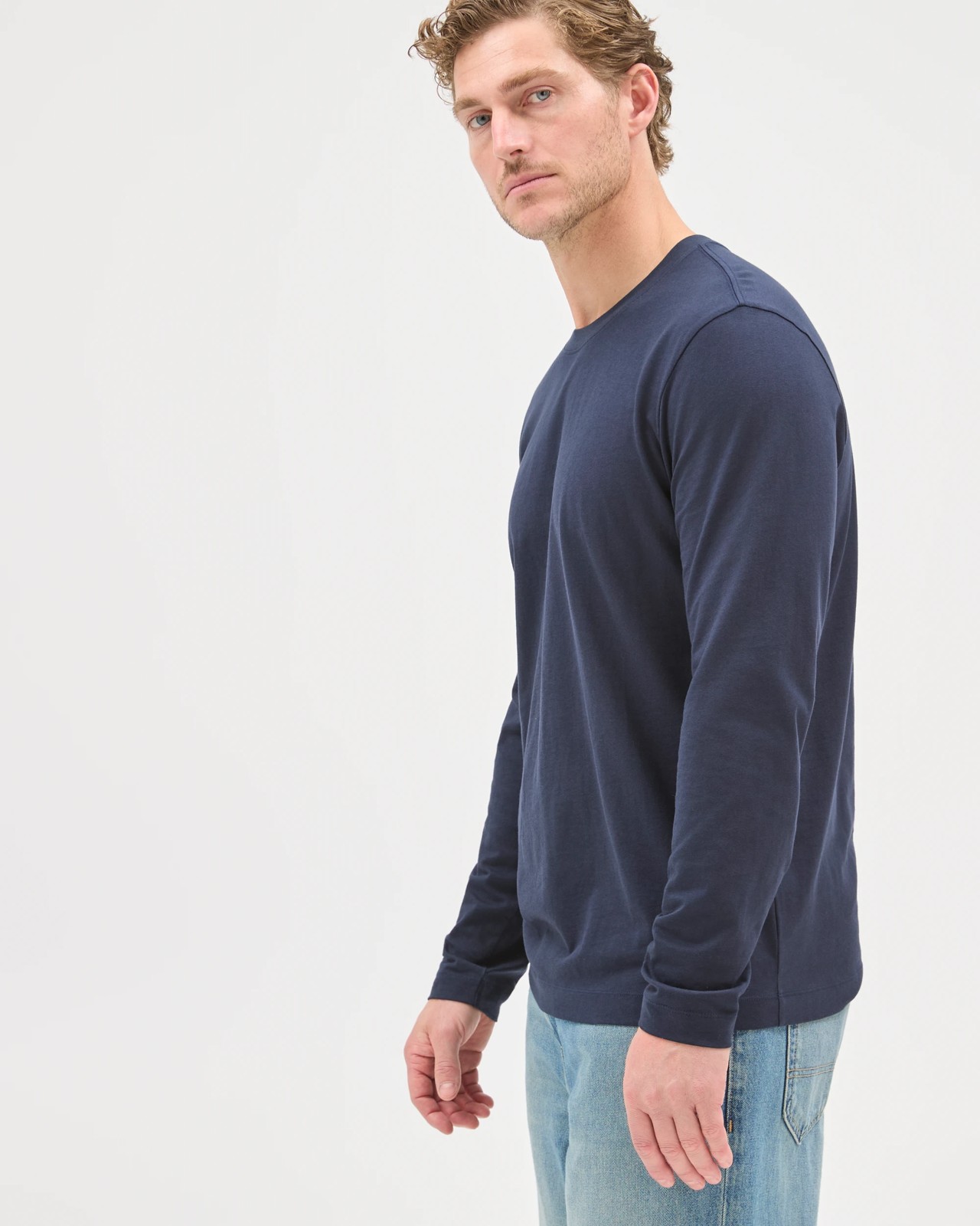 Australian Cotton Long Sleeve T-Shirt - Navy Blue 4 of 5