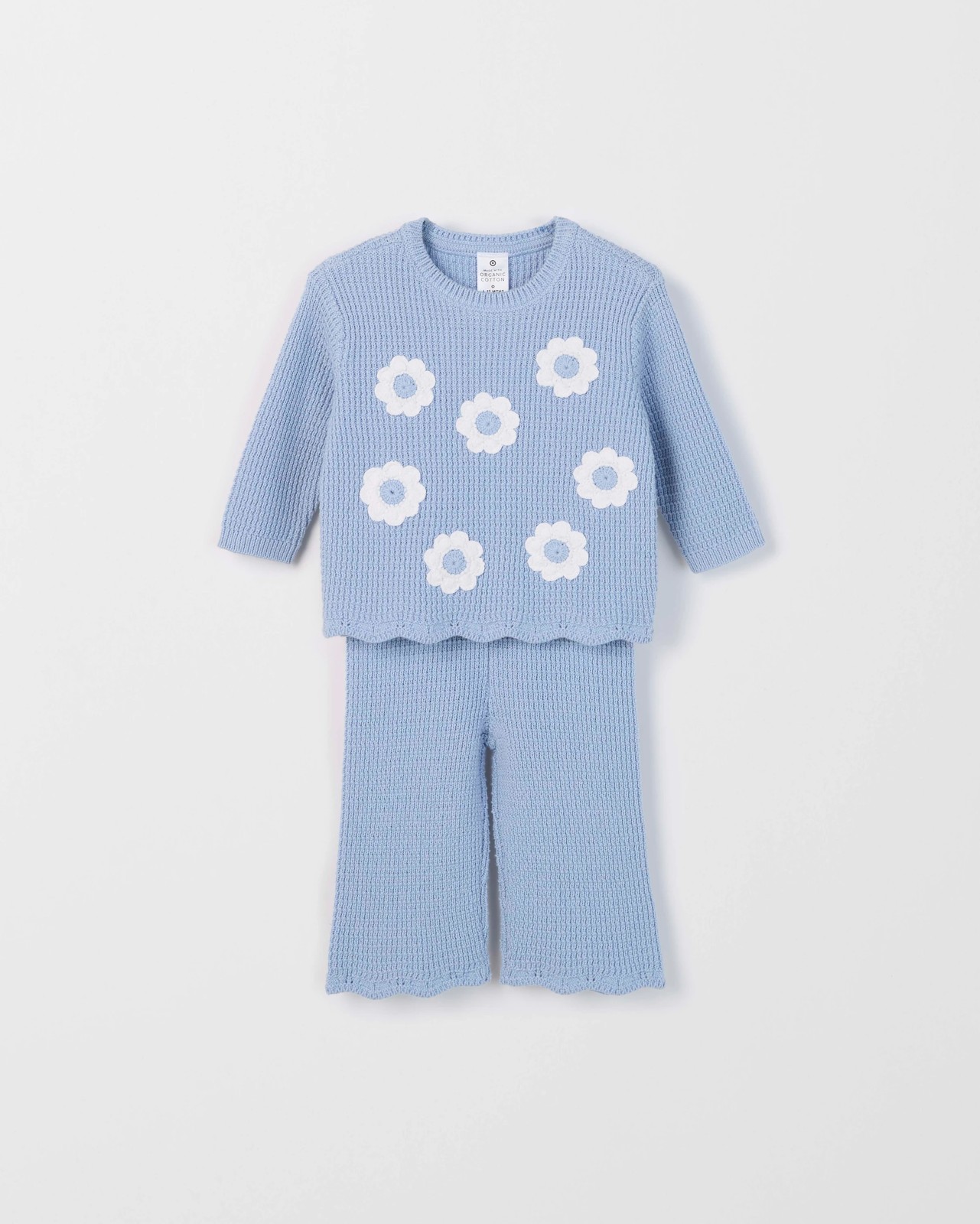 Baby Organic Cotton Knit Top & Pants 2 Piece Set - Flowers Blue 4 of 5
