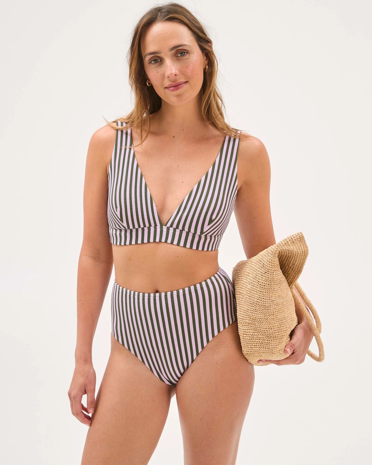 Resort V-Neck Crinkle Swim Bikini Top - Orchid Moss Stripe 2 of 5