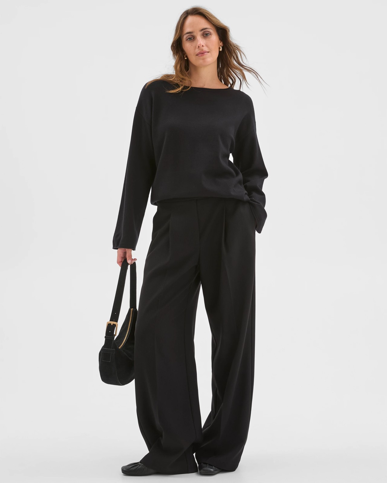 Preview Boat Neck Wide Sleeve Knit Jumper - Black 2 of 6
