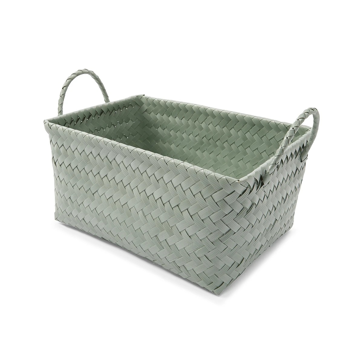 Rectangle Plastic Weave Basket, Sage - Anko 