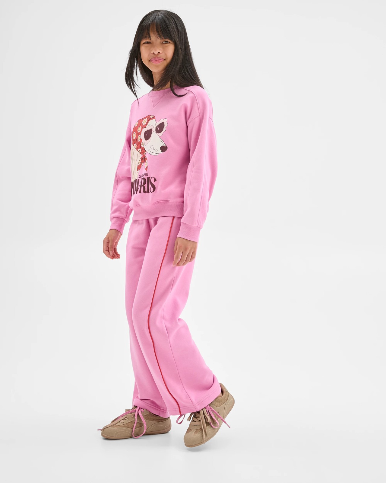 Australian Cotton Blend Long Sleeve Fleece Sweat Top - Scarf Pooch Pink 2 of 6