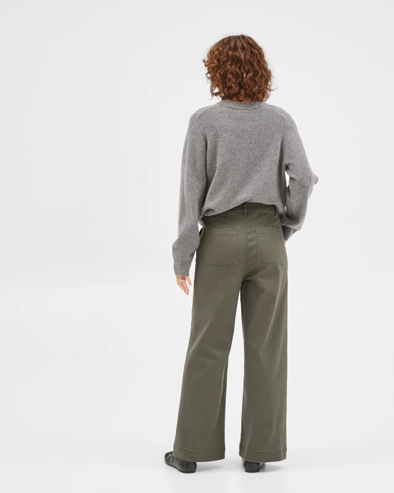 Australian Cotton Blend Stretch Twill Wide Leg Pants - Oregano 6 of 6