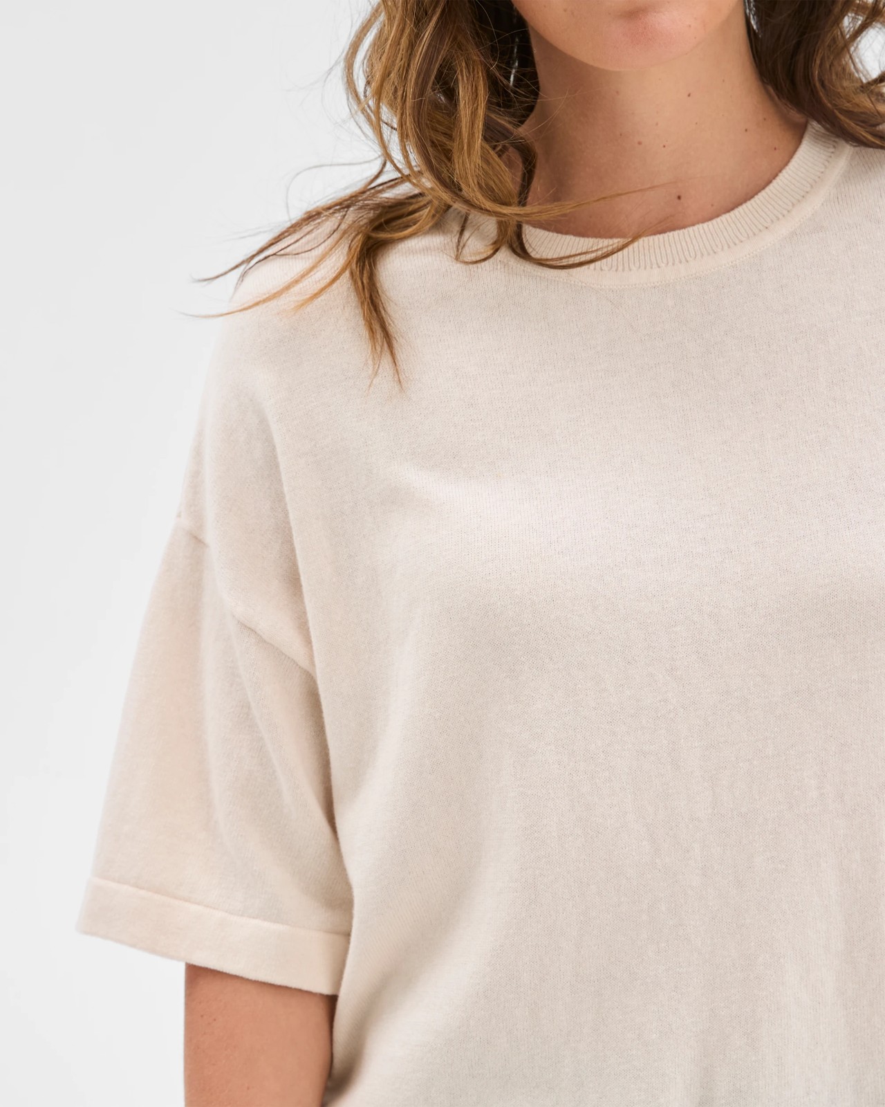 Australian Cotton Blend Oversized Crew Neck T-Shirt - Pearl 5 of 6
