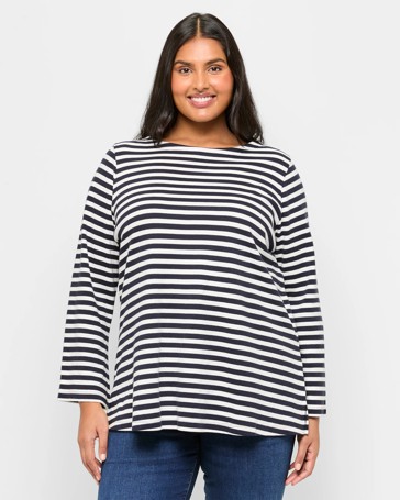 Plus Size Australian Cotton Long Sleeve Boat Neck Top