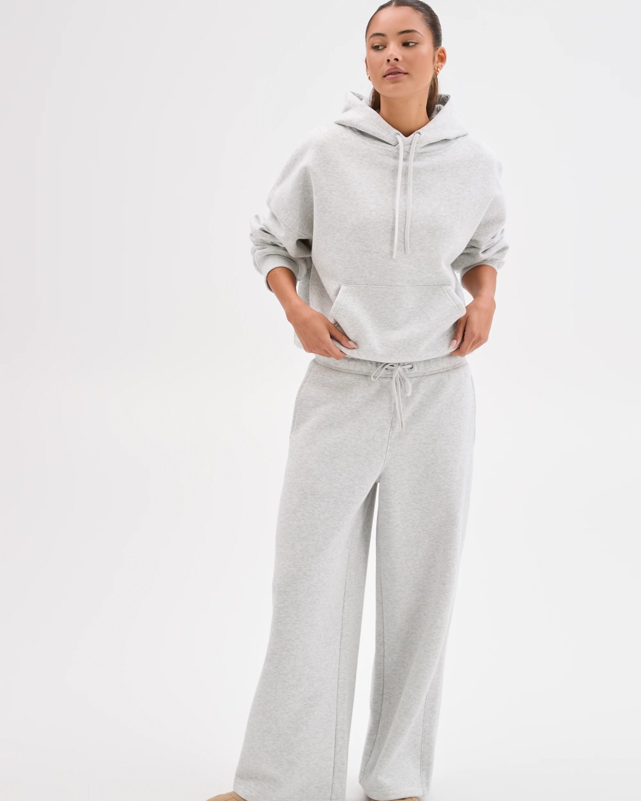 Lily Loves Australian Cotton Blend Wide Leg Trackpants - Silver Marle 5 of 5