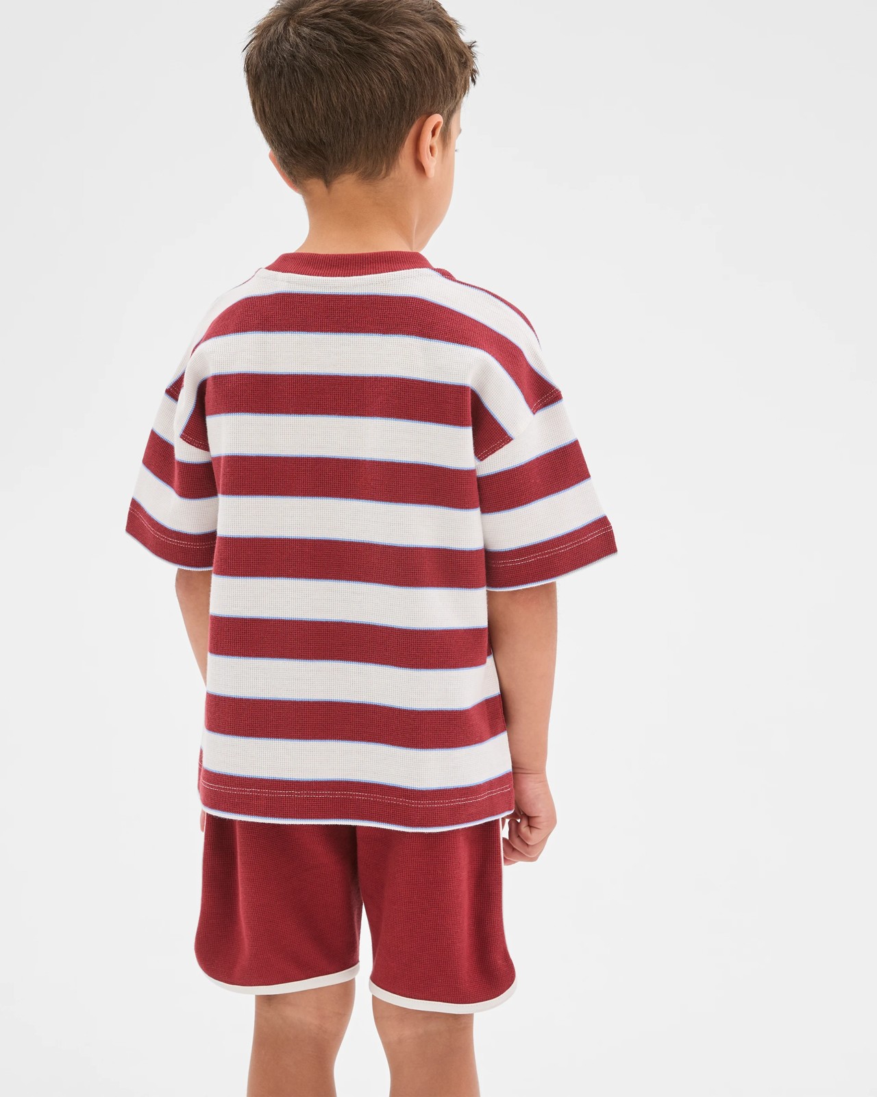 Australian Cotton Textured T-Shirt and Shorts 2 Piece Set - Red 4 of 5
