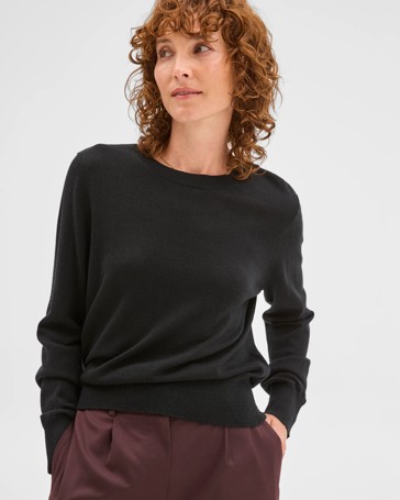 Preview Merino Crew Neck Stitch Detail Knit Sweater