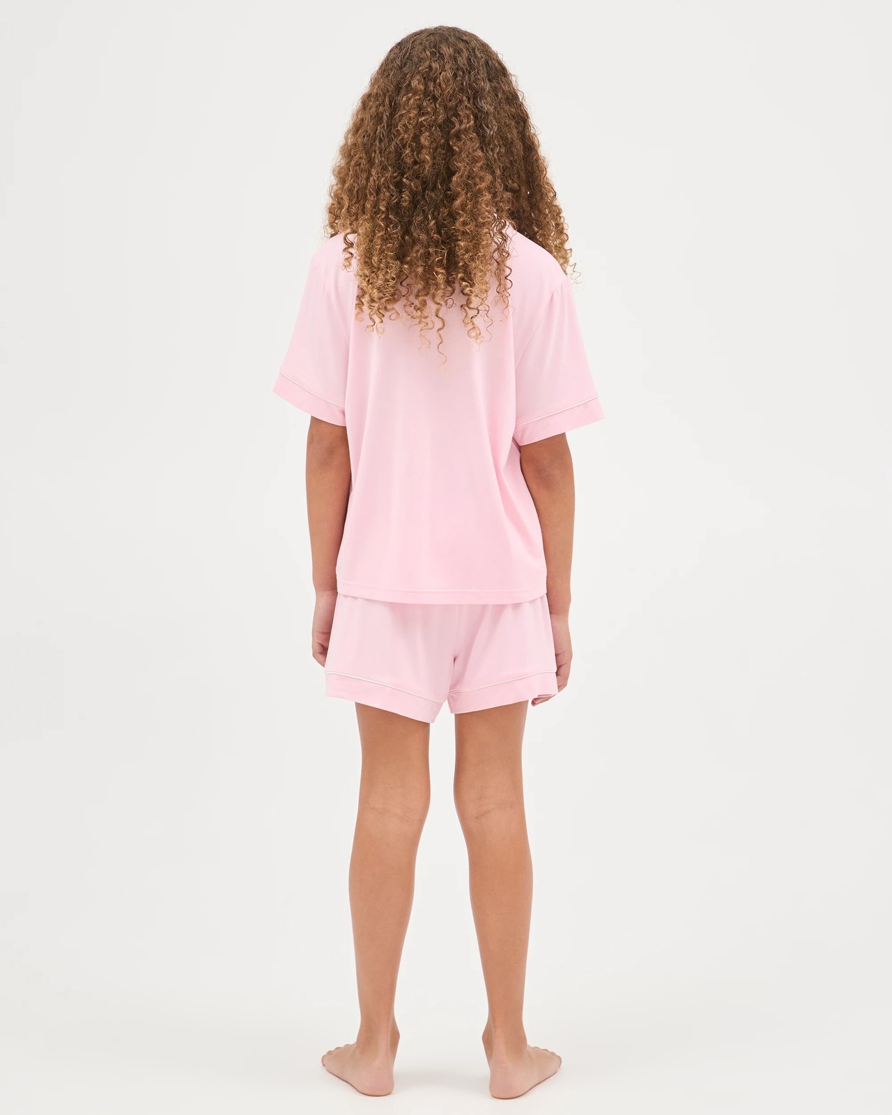 Bamboo Rich Older Girls Button Through Pyjama Set - Pink Solid 4 of 5