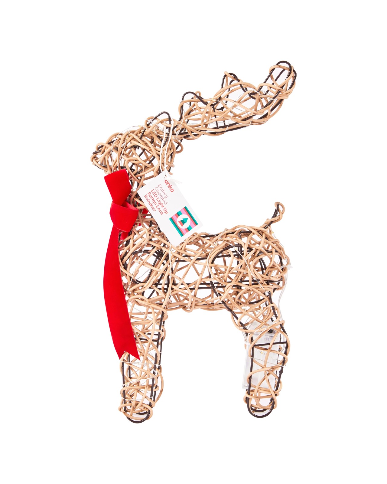 Anko Battery Operated LED Light Up Rattan Look Reindeer - Small 6 of 6