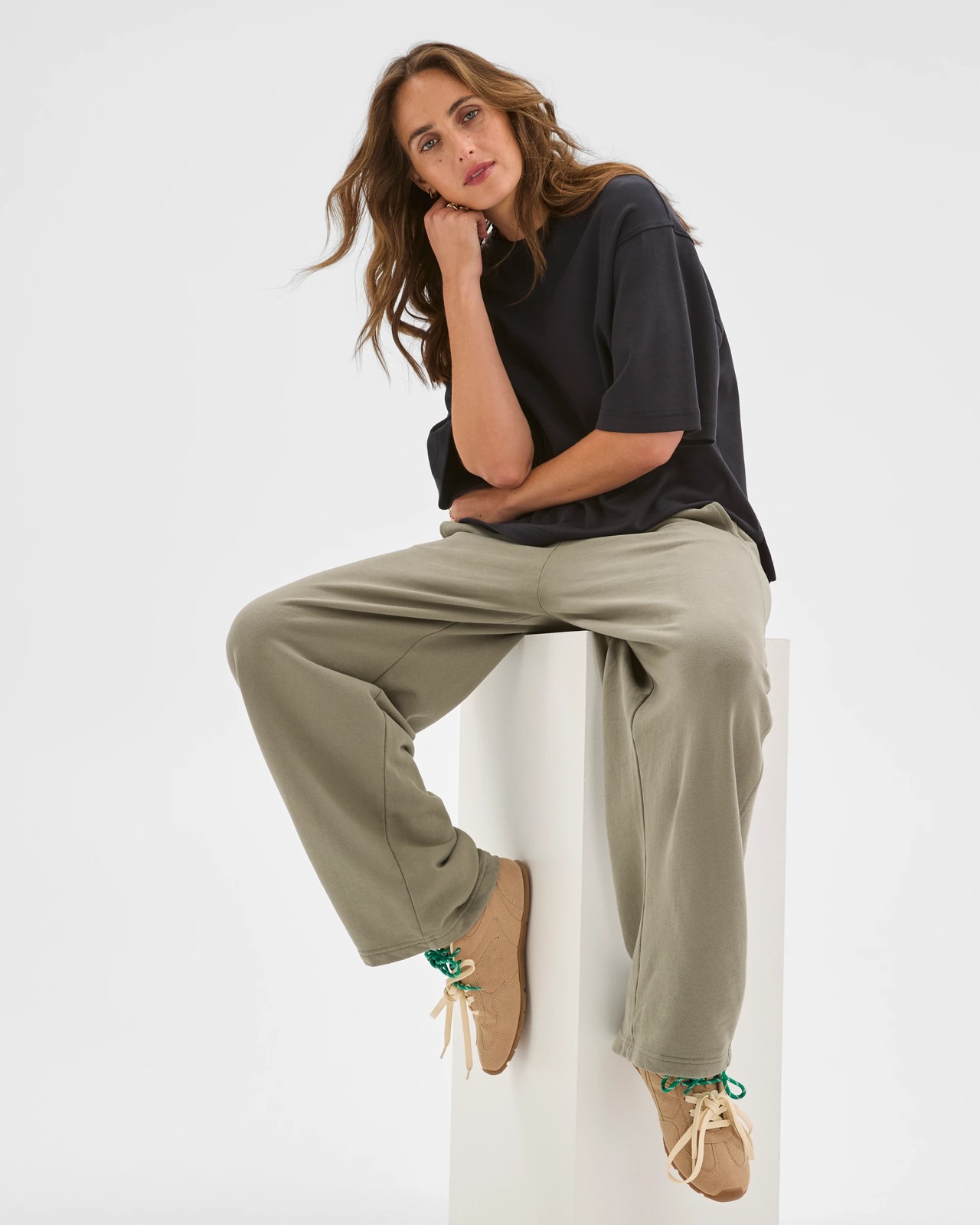 Australian Cotton Barrel Leg Jogger Pants - Washed Dusty Olive 2 of 5