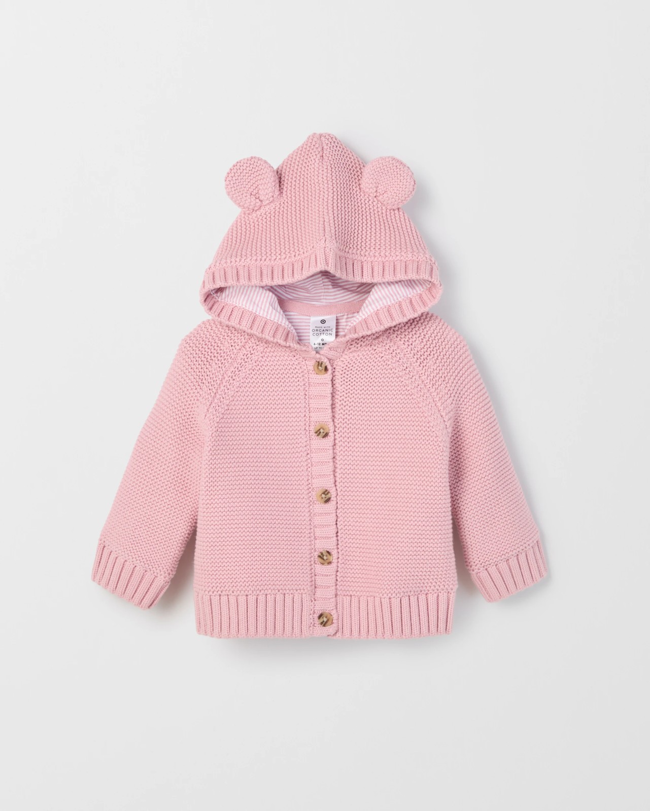 Baby Organic Cotton Hooded Knit Cardigan - Bleached Mauve 4 of 5