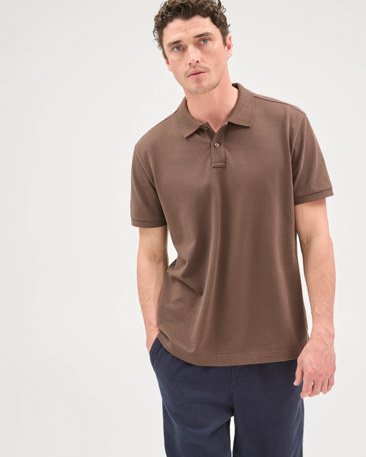 Australian Cotton Short Sleeve Polo Top - Chocolate 3 of 6