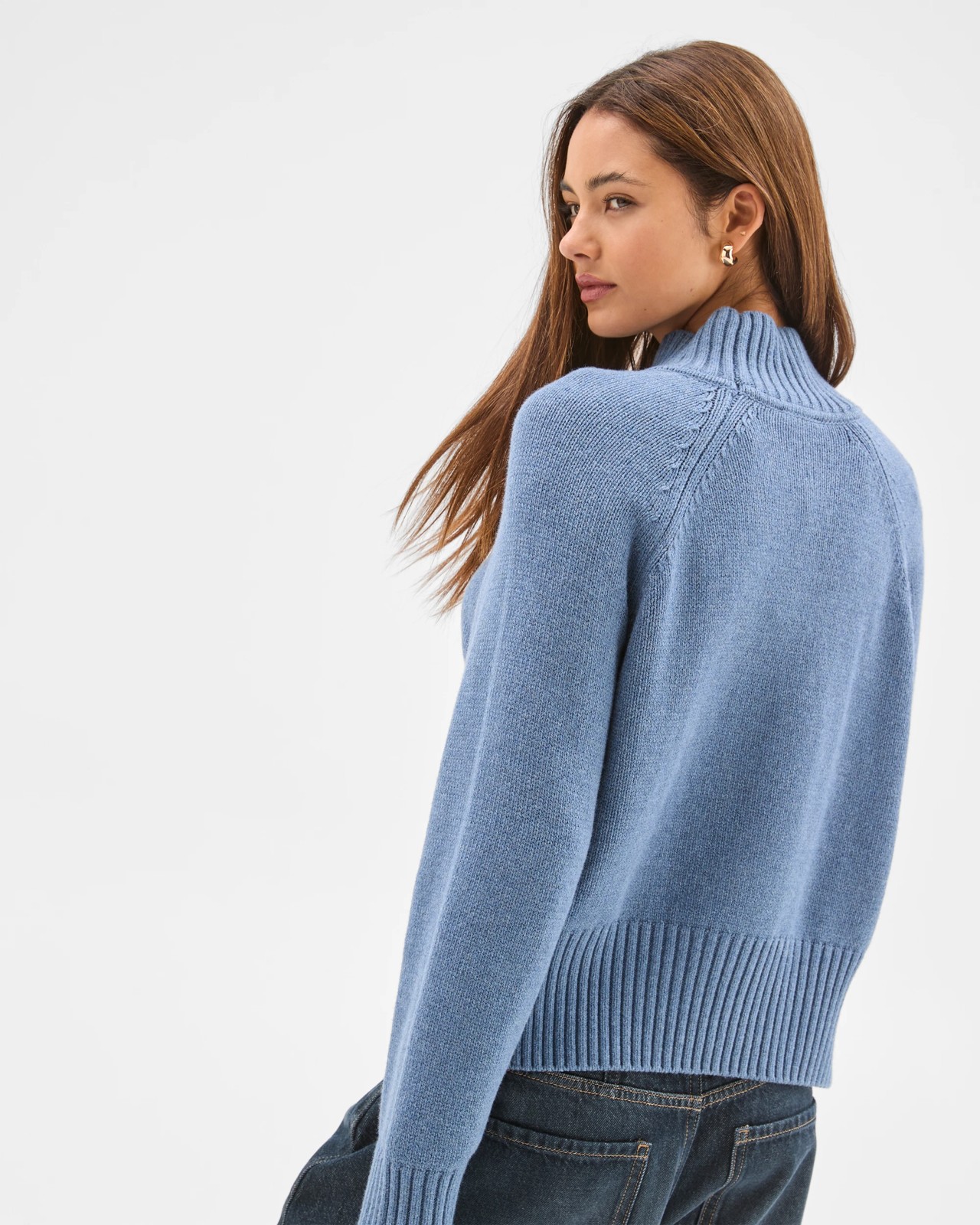 Lily Loves Australian Cotton Blend High Neck Knit Jumper - Denim Blue 5 of 5