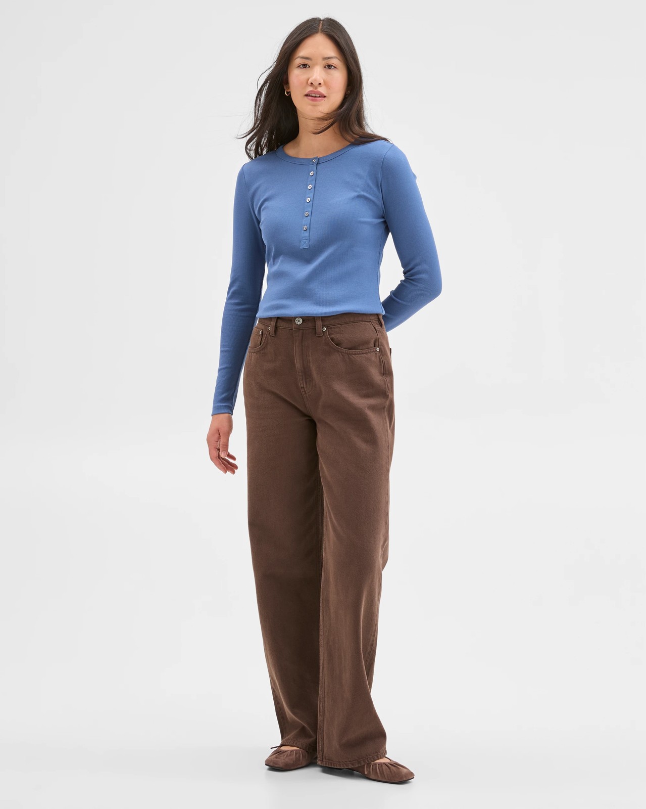 Australian Cotton Long Sleeve Rib Henley T-Shirt - Blue Jay 2 of 5