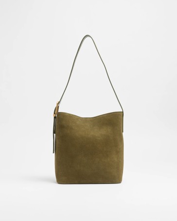 Suede Leather Bucket Tote Bag