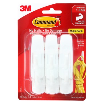6 Pack 3M Command Mounting Hooks - Medium