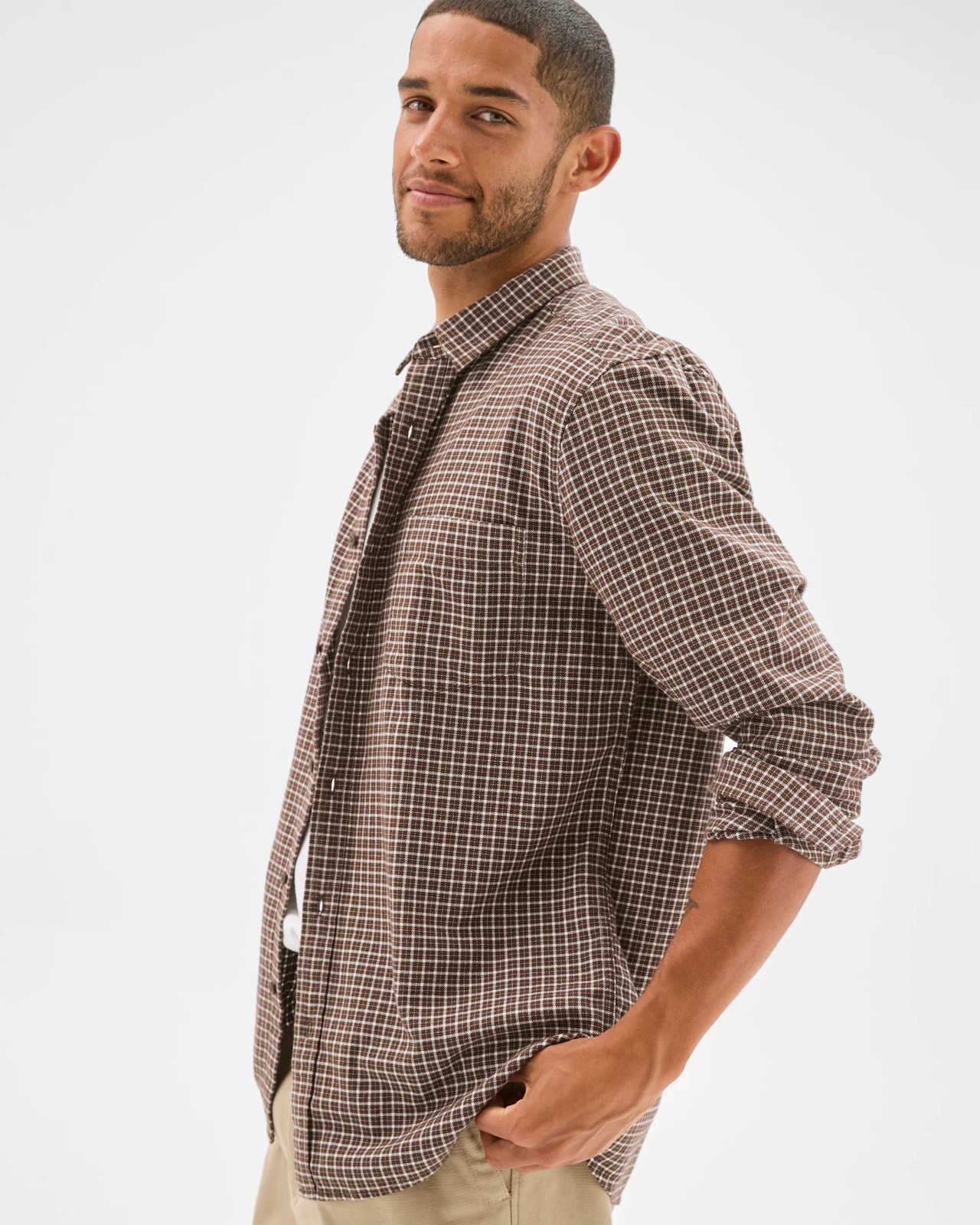 Australian Cotton Long Sleeve Flannelette Shirt  - Dark Brown 2 of 5