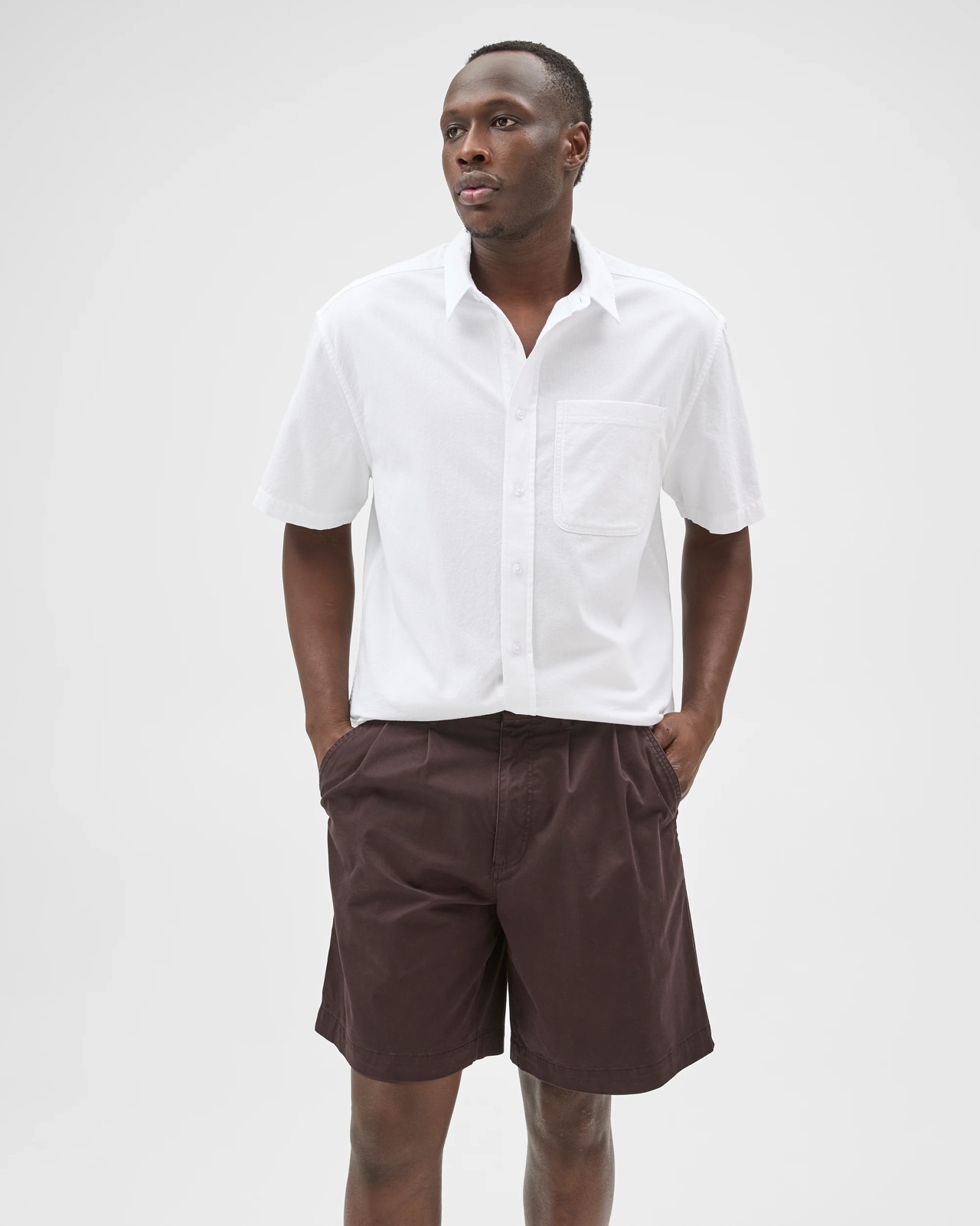 Commons Australian Cotton Pleated Chino Shorts - Dark Brown 3 of 6