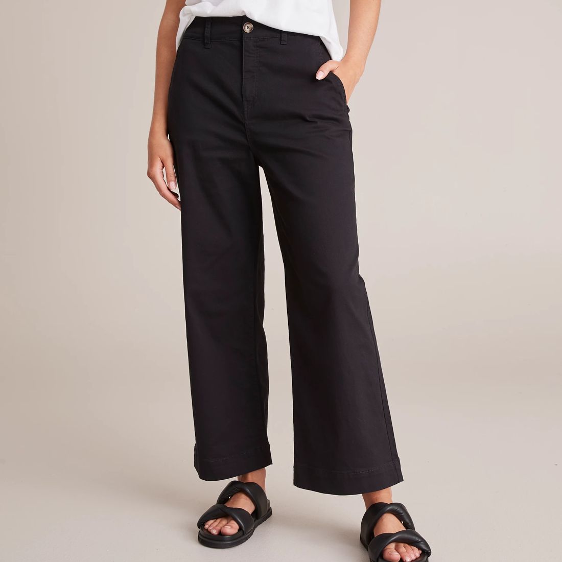 Wide Leg Stretch Twill Pants - Black | Target Australia